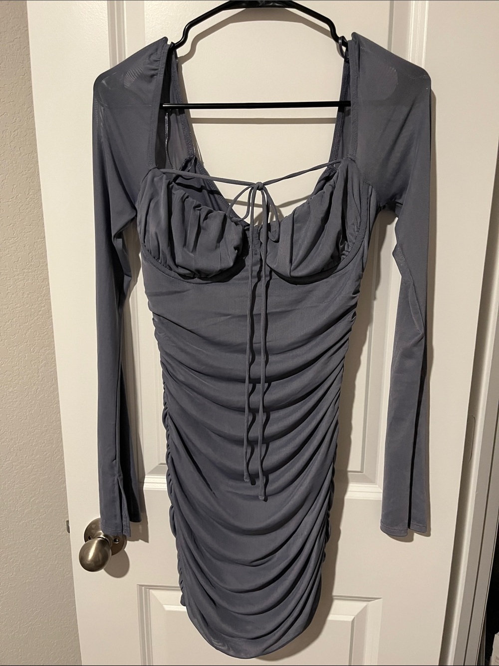 Garage Slate Gray Long-Sleeve Ruched Bodycon Dress